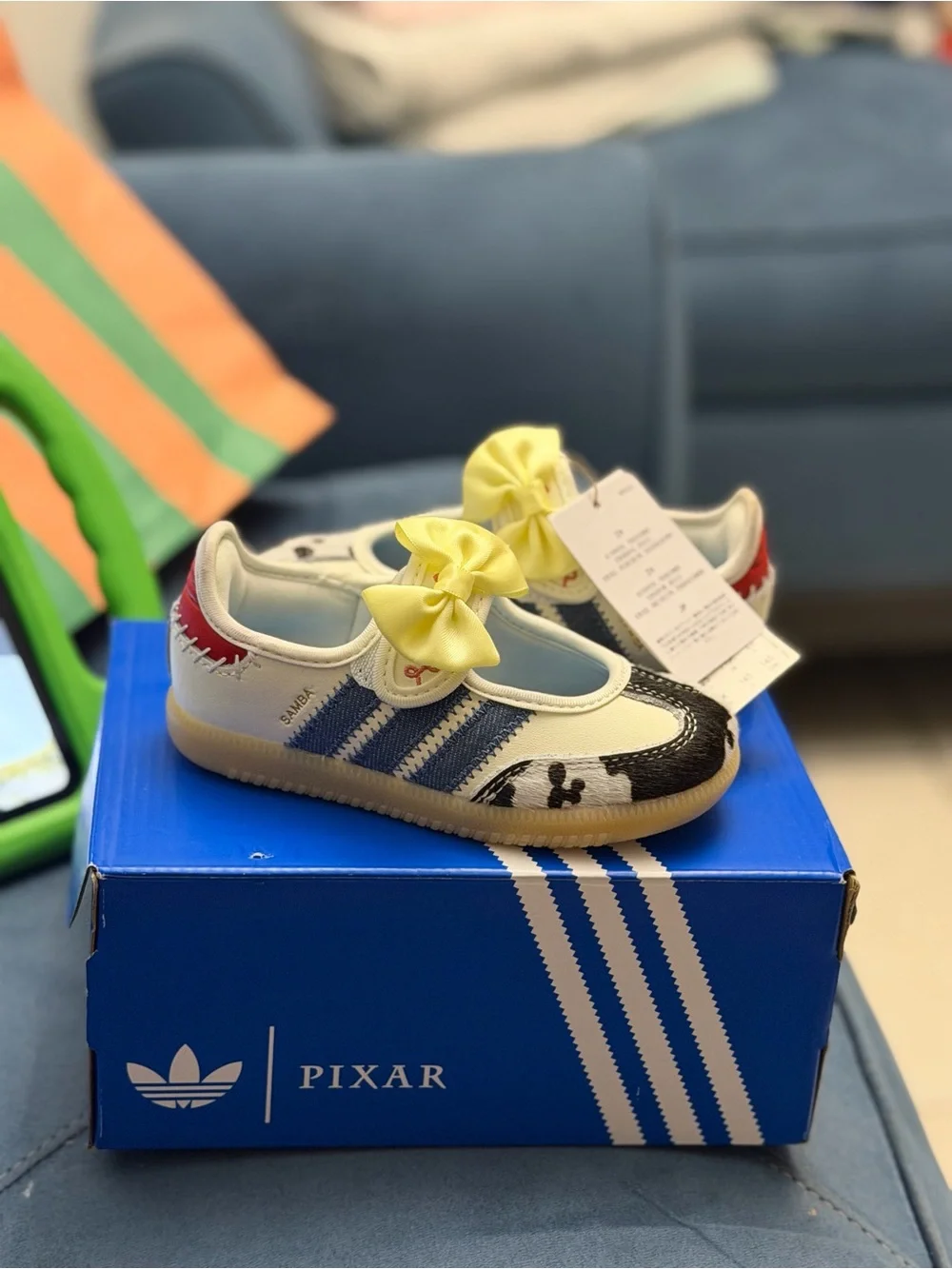 adidas Kids Toy Story Jessie Shoes in White, Black & Yellow Bow